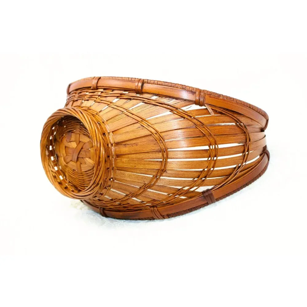 Beautiful VTG Wrap a Round Japanese Flower Basket~ I Clear Coated it WoW!